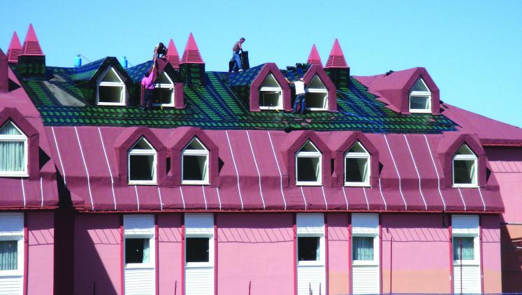Pitched roof of a hotel
